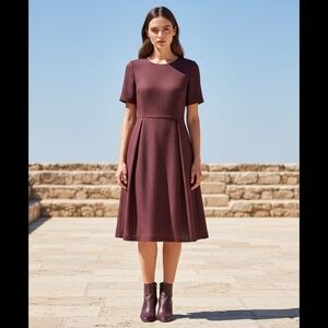 COS Elegant Burgundy Maxi Dress short sleeve textured size medium